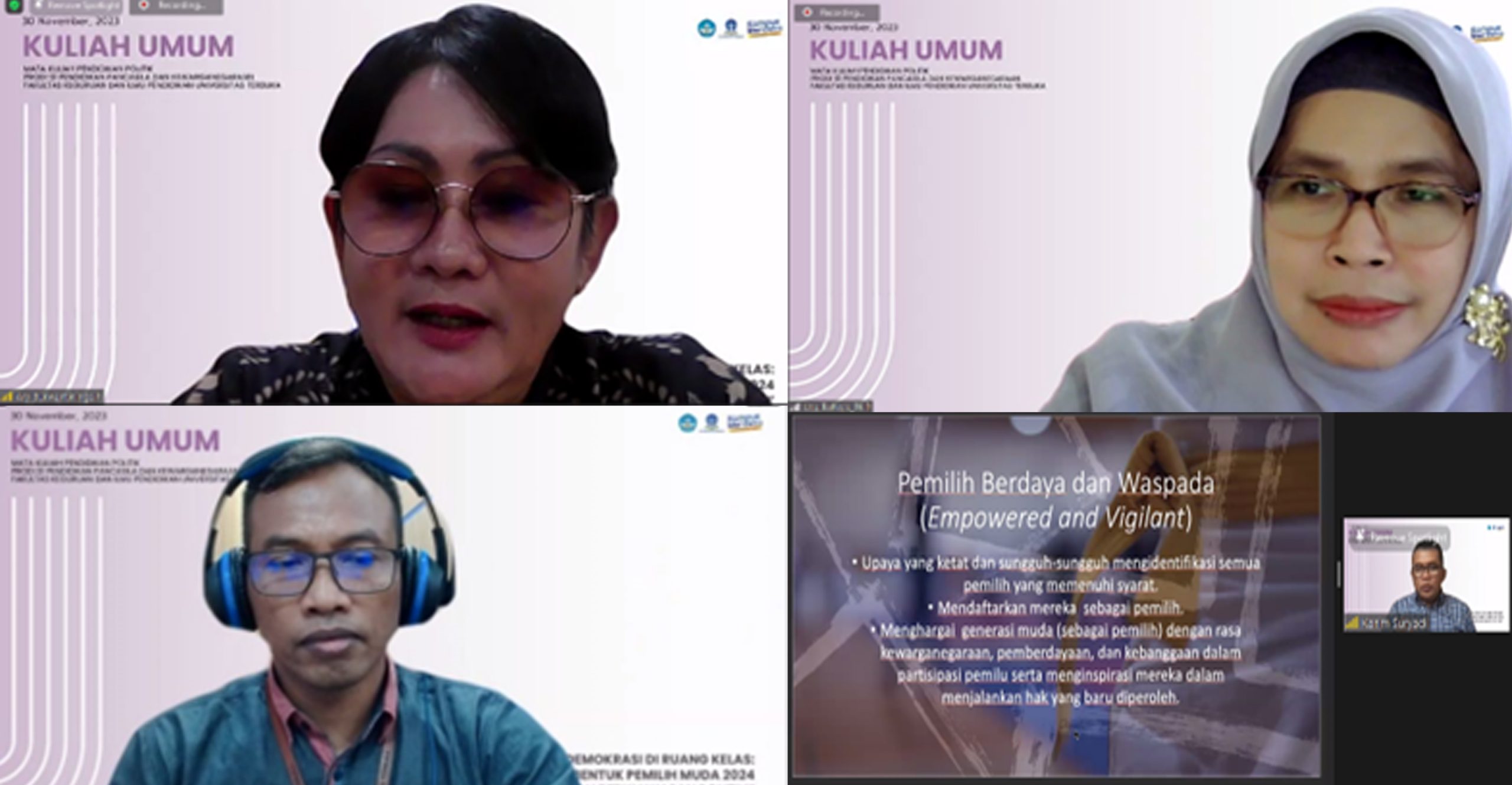 Kuliah Umum Prodi S1 PPKn FKIP Universitas Terbuka: Bentuk Edukasi Demokrasi dan Politik Menjelang Pemilu Indonesia 2024