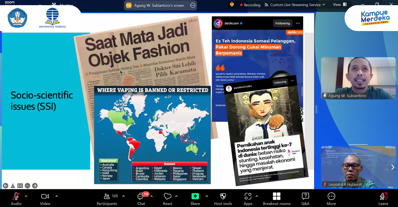 Prodi Pendidikan Biologi, FKIP Universitas Terbuka Gelar Seminar Nasional Pendidikan Biologi “Senologi I” Bertema Integrasi SDGs